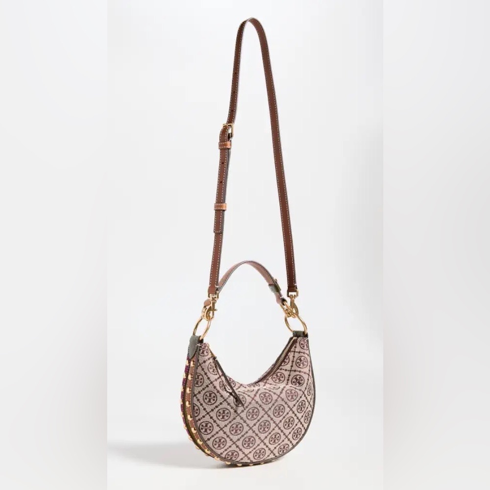 🔥NWT Tory Burch T Monogram Jacquard Studded Mini Crescent Bag - Picture 5 of 16
